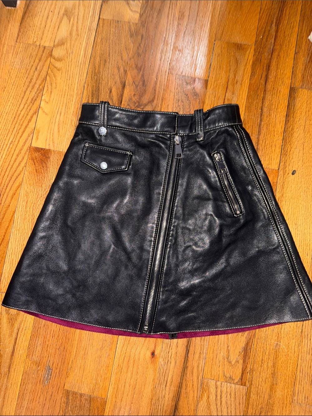 Maje black leather skater skirt - size 36